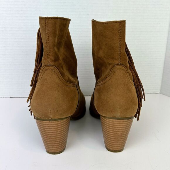 Rampage Frankey Tan Suede Fringe Western Ankle Boots Heeled Cowgirl Boho Shoes 8 - Picture 4 of 12